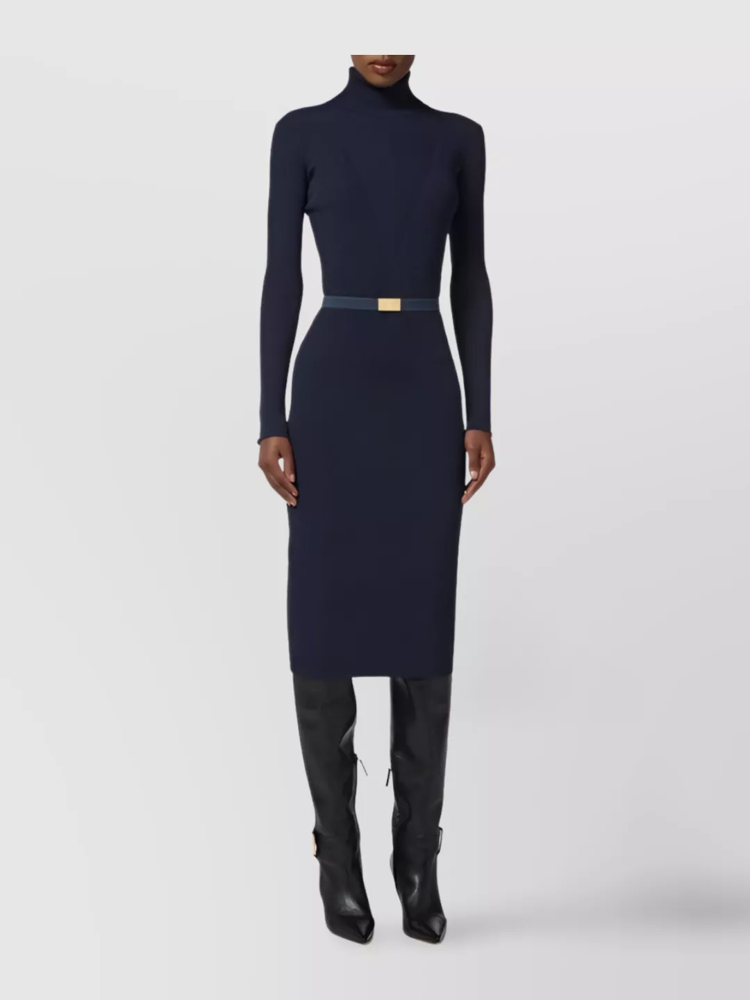 Elisabetta Franchi Turtleneck Long Sleeve Knee-Length Dress