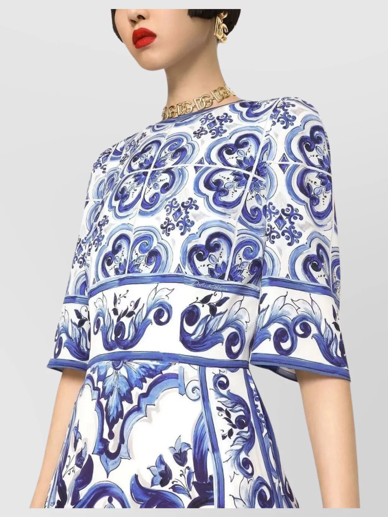 Dolce&Gabbana Printed Midi Dress Majolica Design
