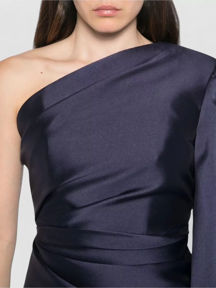 Solace London Satin One-Shoulder Cape Maxi Dress
