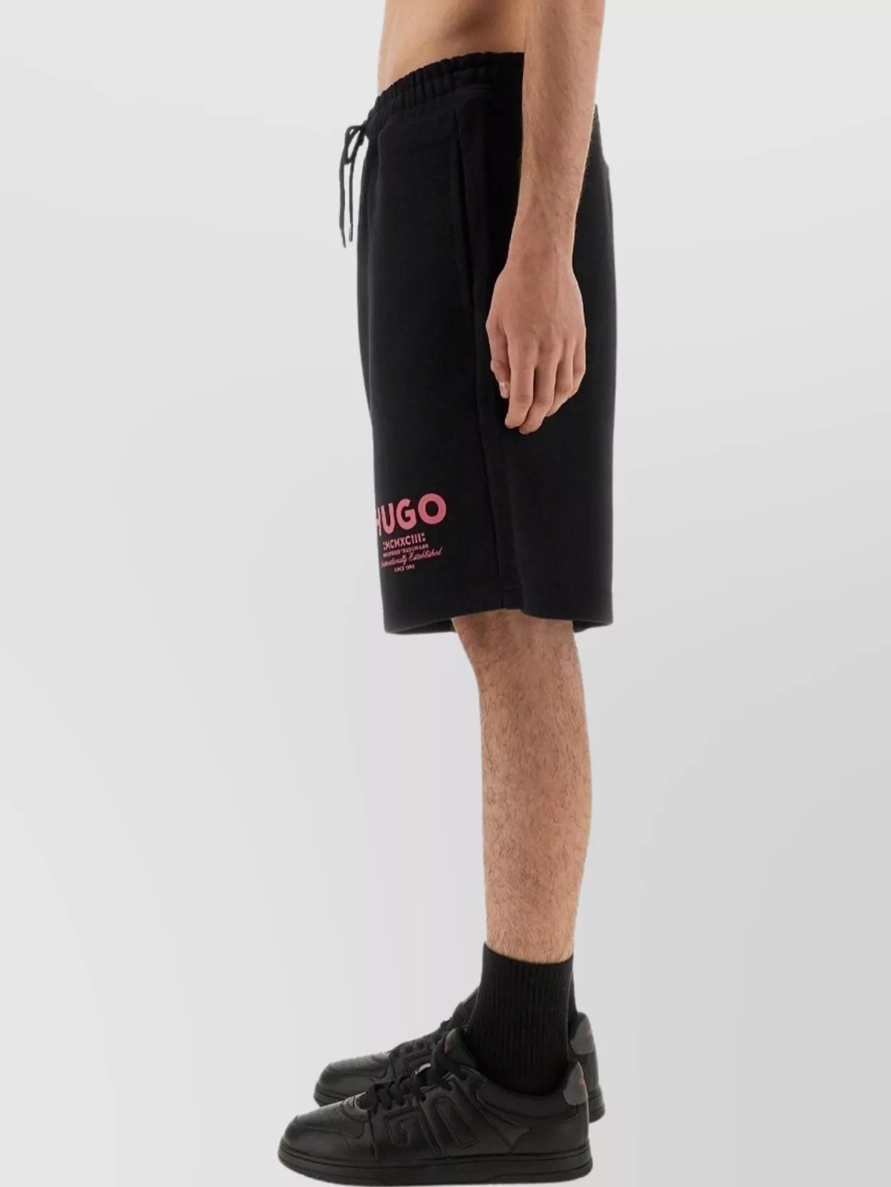 Hugo Boss Elastic Waistband Shorts With Side And Back Pockets In Black