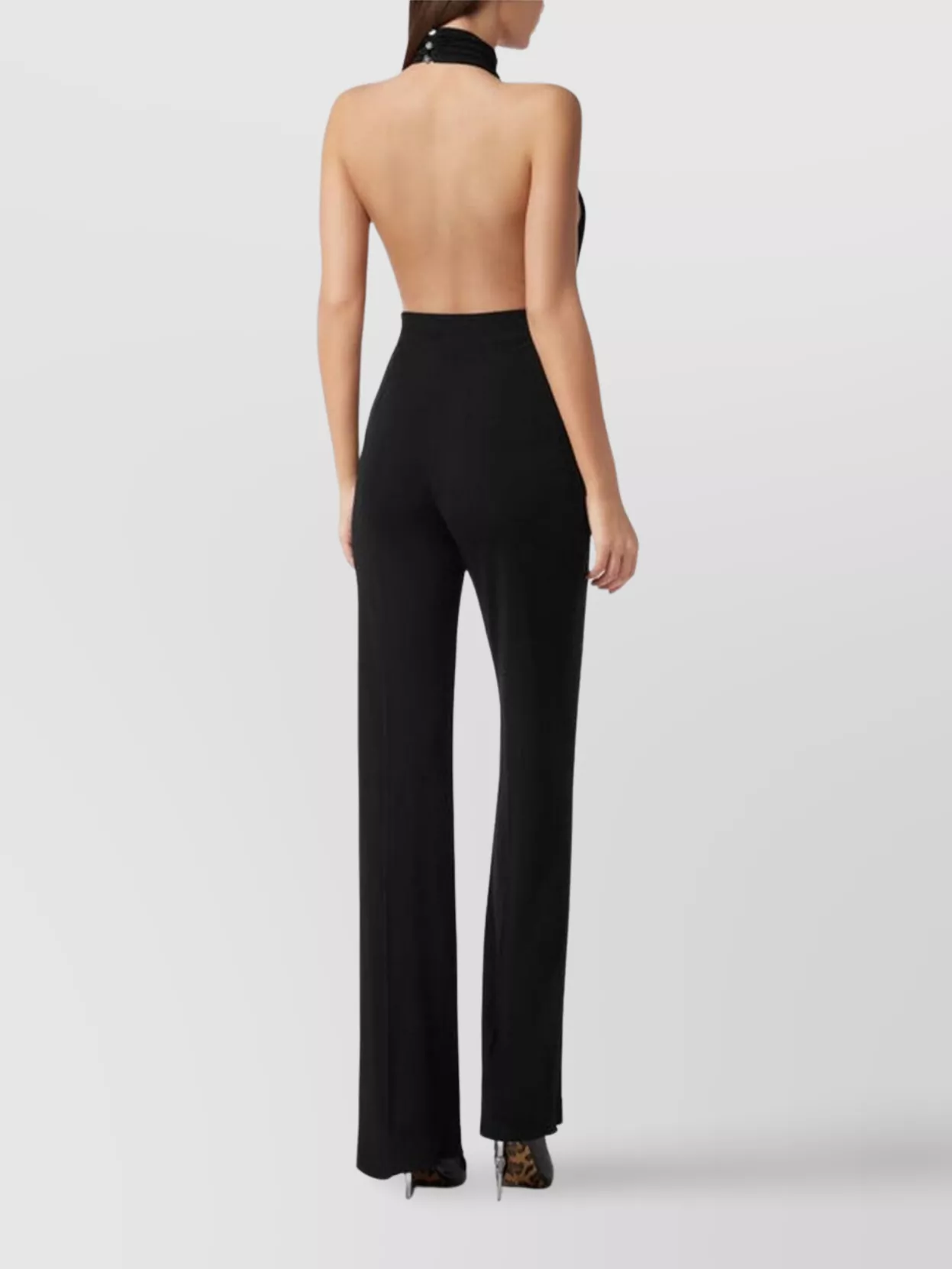 Philipp Plein Halter Neckline Cut-out Backless Wide Leg Dress In Black