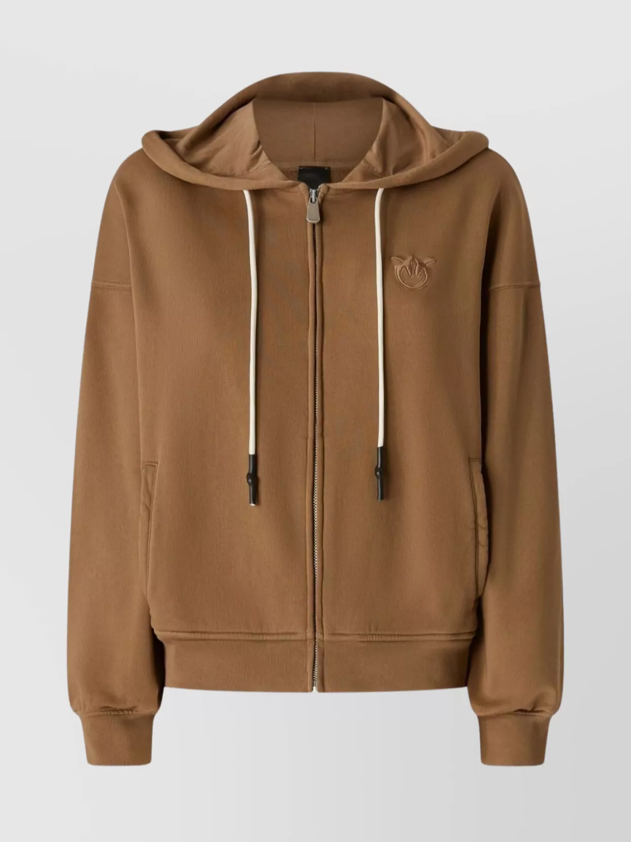 Pinko Knitwear With Drawstring Hood And Ribbed Finish In Brown