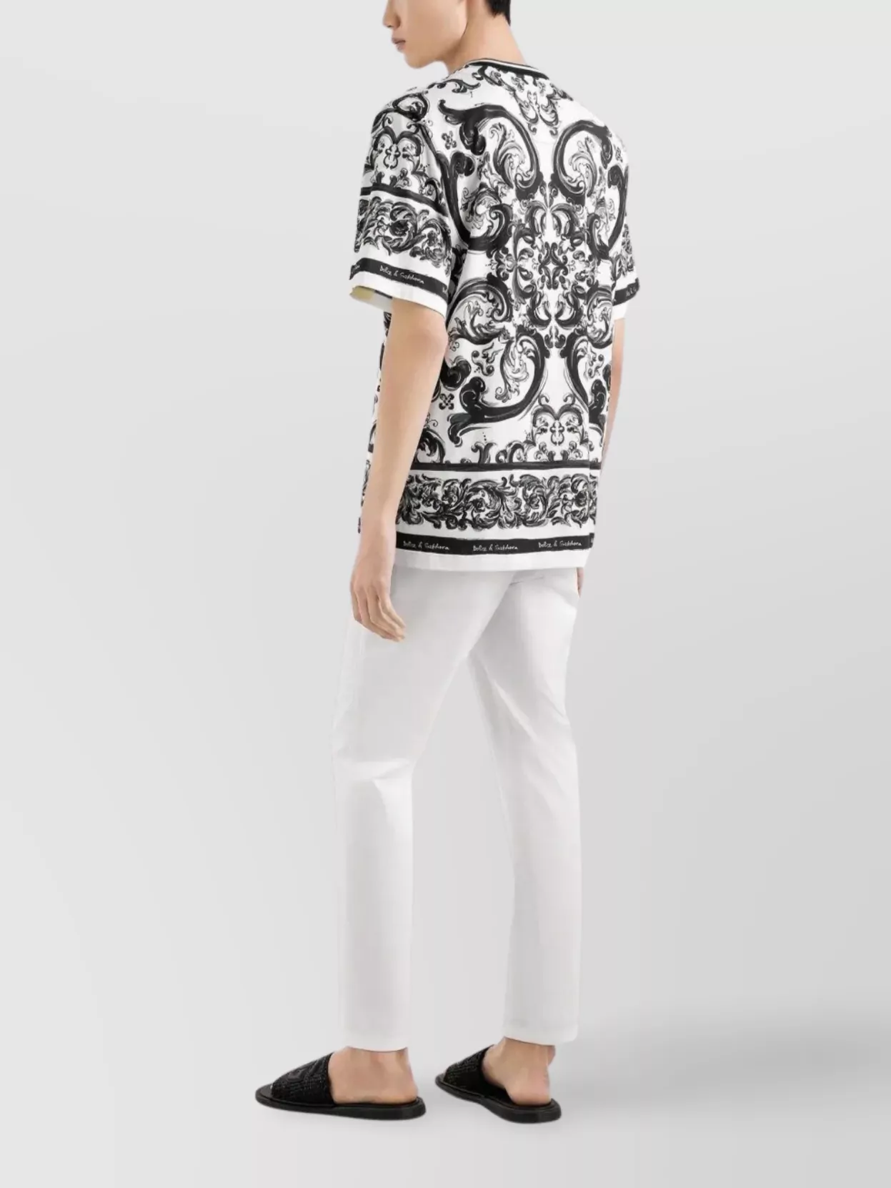 Dolce&Gabbana Short Sleeve Baroque Pattern Round Neck T-Shirt