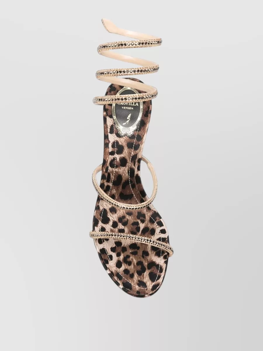 Rene Caovilla Crystal-Embellished Leopard-Print Satin Sandals