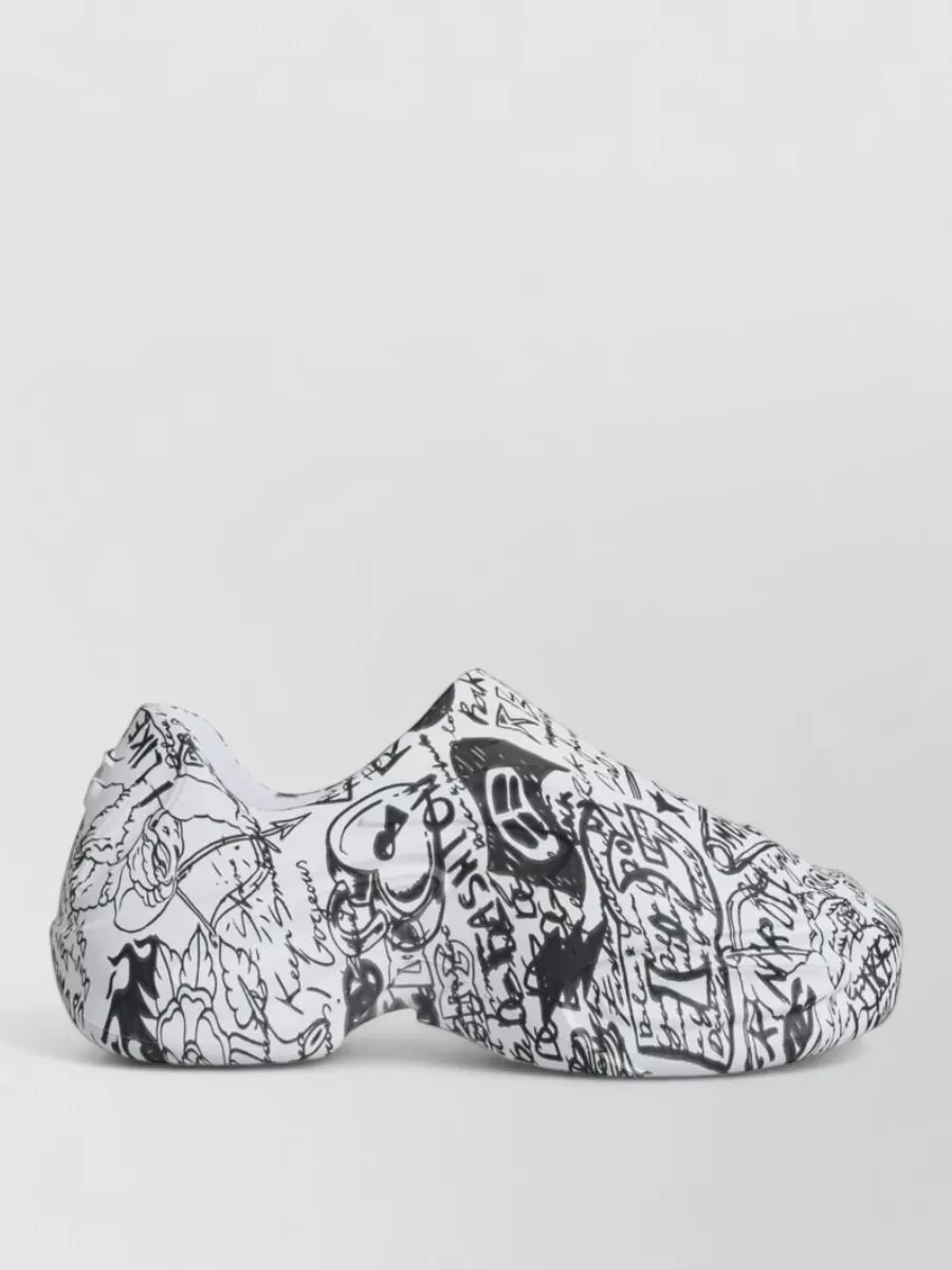 Dolce&Gabbana Leather Graffiti Print Slip-On Sneakers
