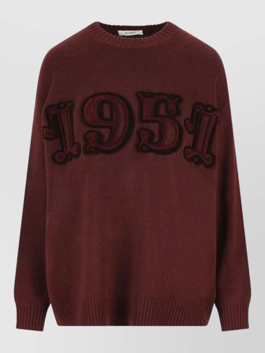 Max Mara cashmere wool embroidered ribbed crewneck jumper
