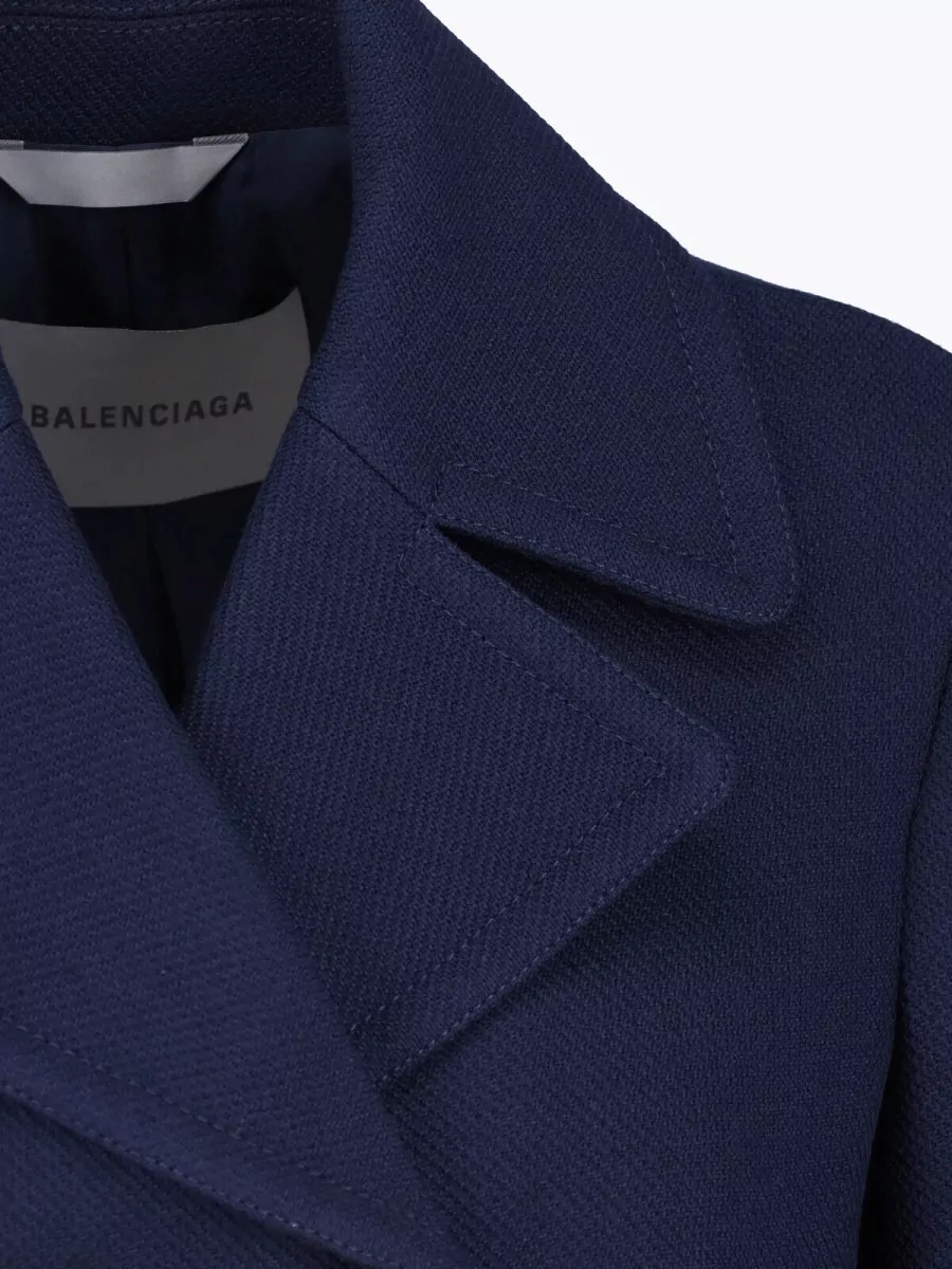 Balenciaga Wool Textured Cropped Double-Breasted Peacoat