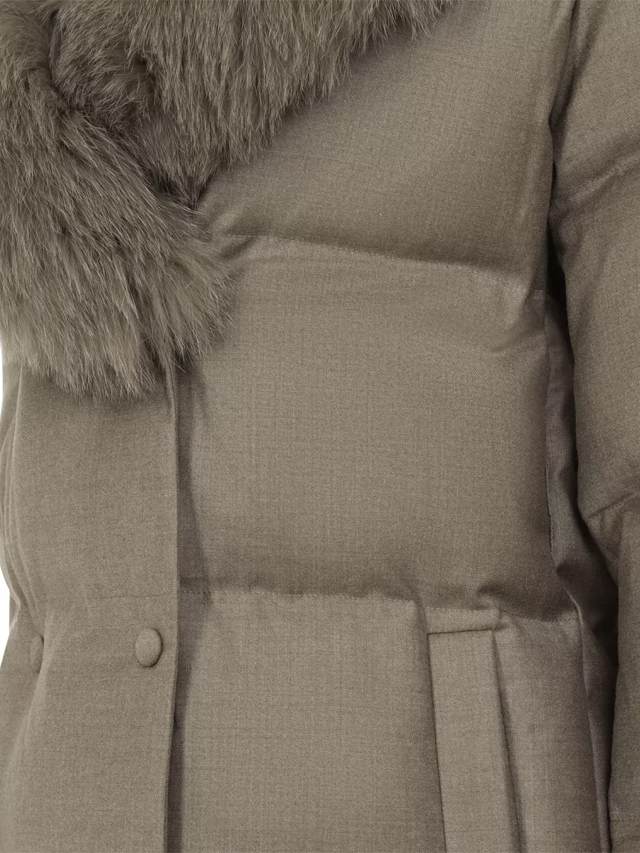 Yves Salomon Wool Silk Double-Breasted Belted Quilted Puffer Jacket