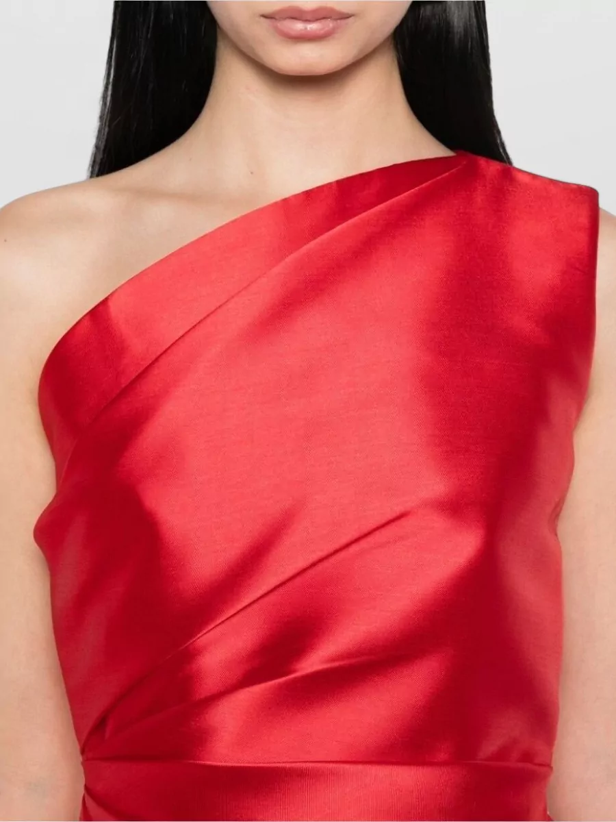 Solace London Asymmetric One-Shoulder Pleated Draped Mini Dress