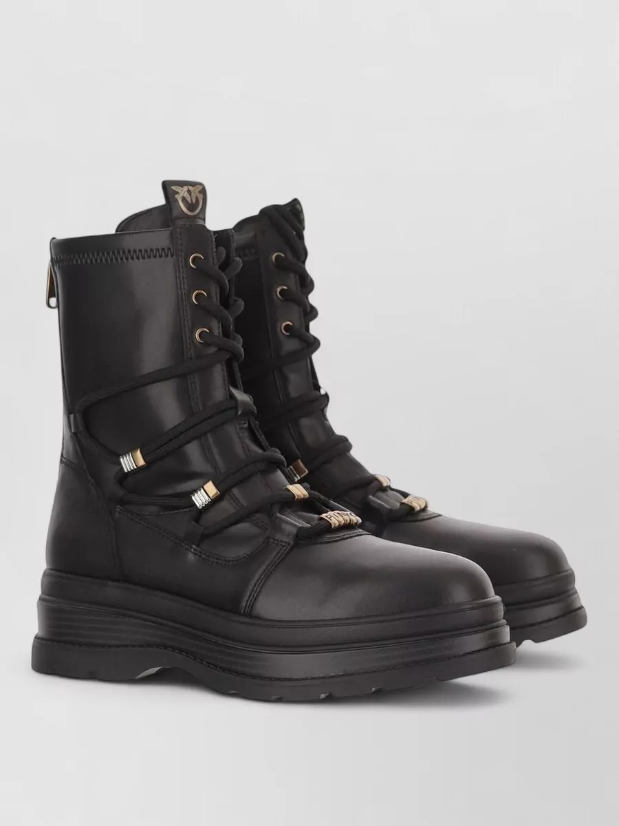 Pinko leather platform lace-up ankle boots