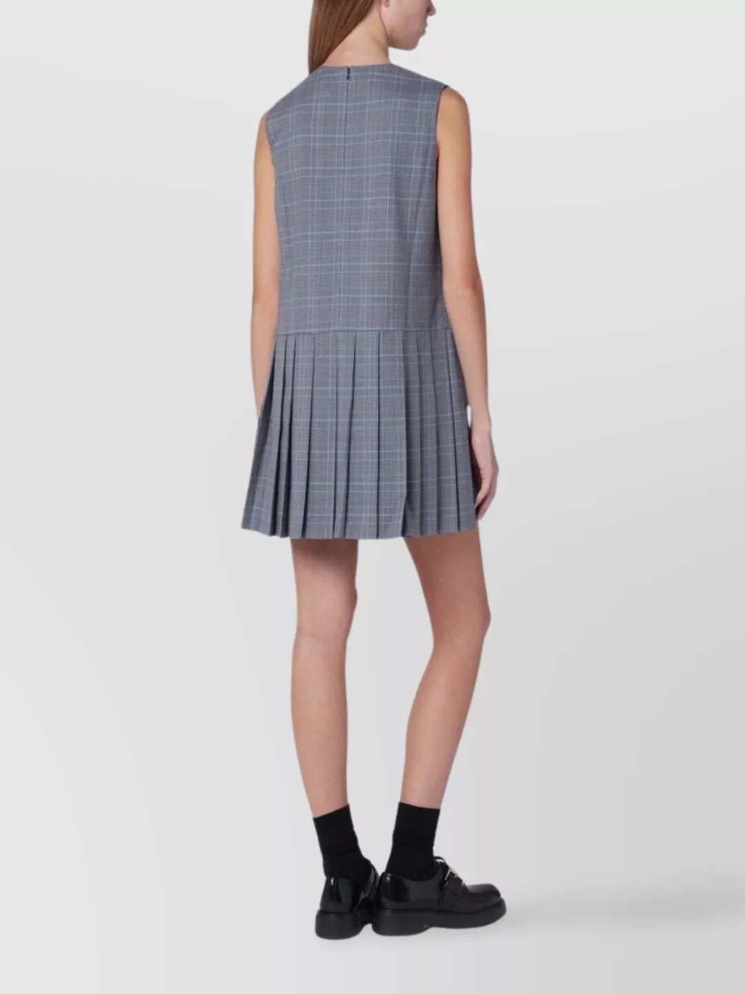 Maison Kitsuné Sleeveless Dress With Pleated Skirt And Checked Pattern In Blue