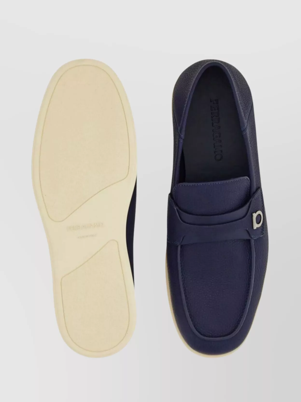 Ferragamo Leather Loafers With Gancini Ornament In Blue