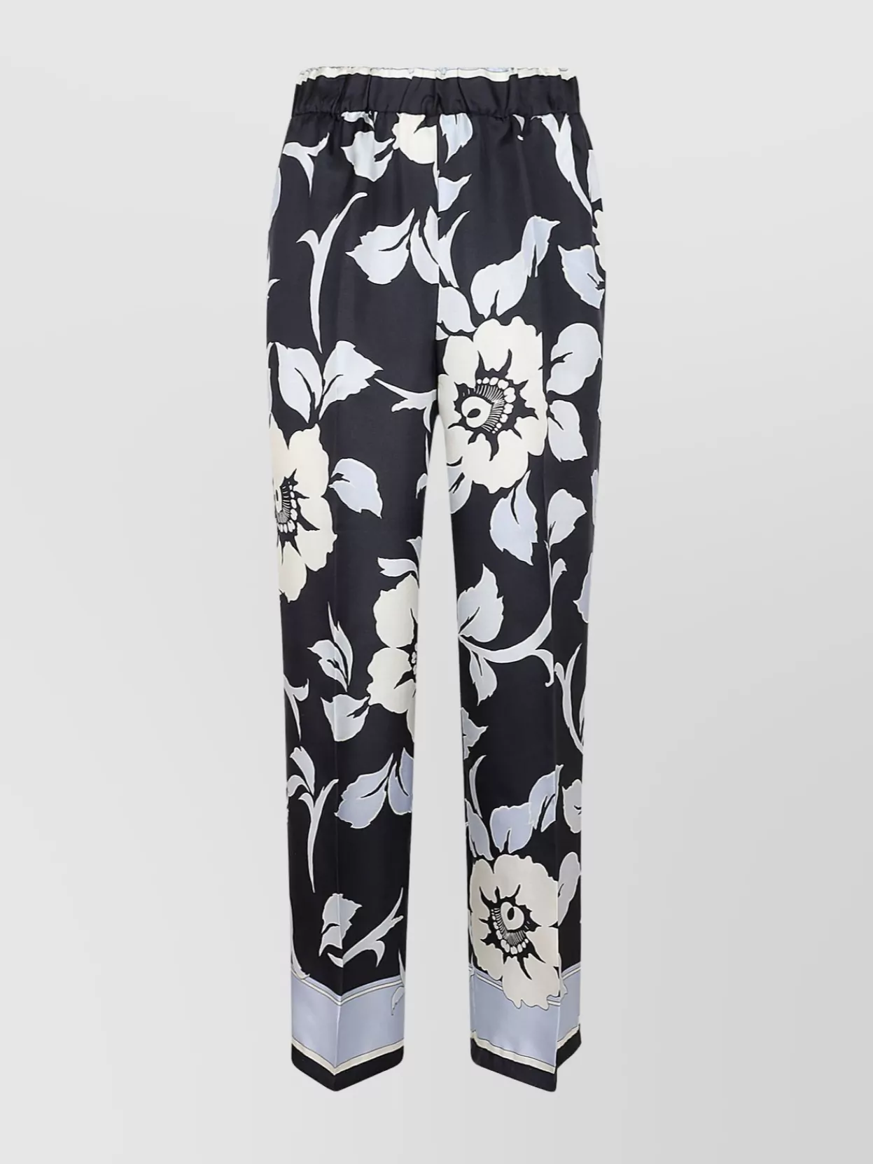 Shop P.a.r.o.s.h Waistband Trousers With Floral Pattern And Contrast Hem