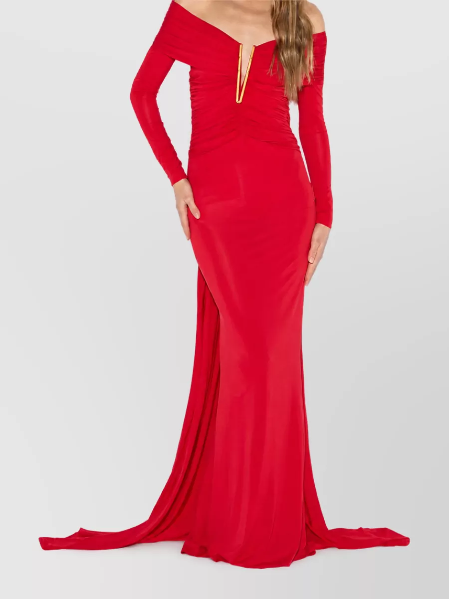 Elisabetta Franchi Draped Off-The-Shoulder Maxi Dress