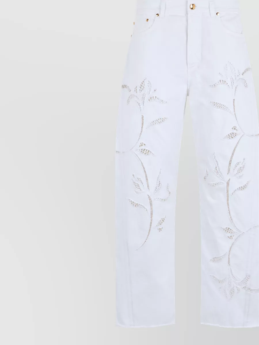 Alberta Ferretti Cotton high-rise perforated wide-leg jeans