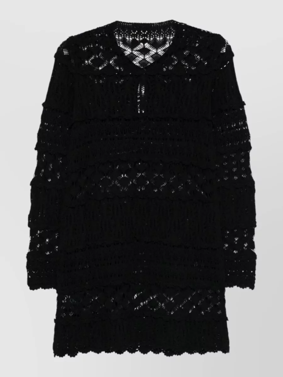 Semicouture Cotton Openwork Ruffled Mini Dress