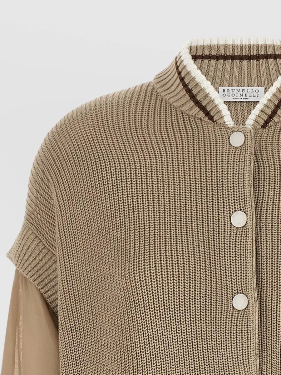 Brunello Cucinelli Cotton Organza Sleeve Cardigan Jacket