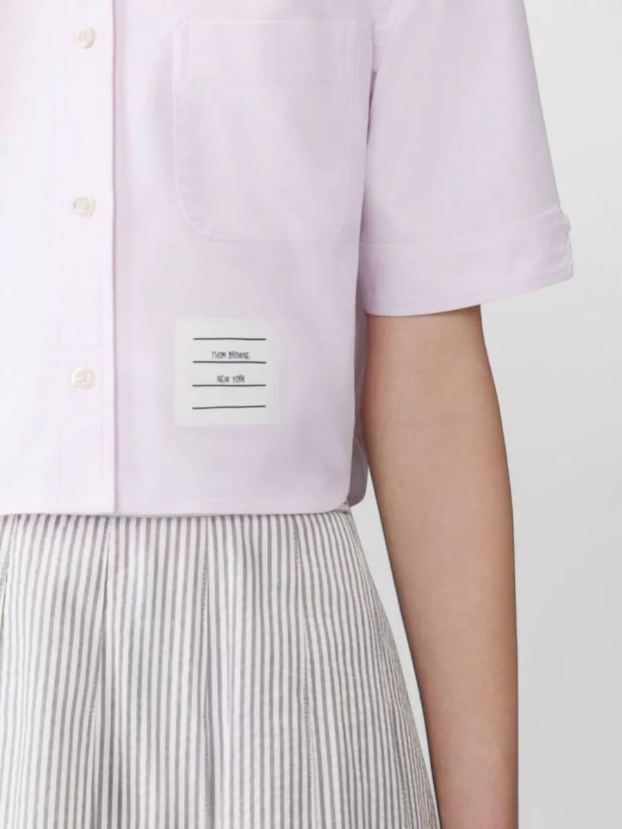 Thom Browne Cropped Cotton Shirt Polo Collar Pocket