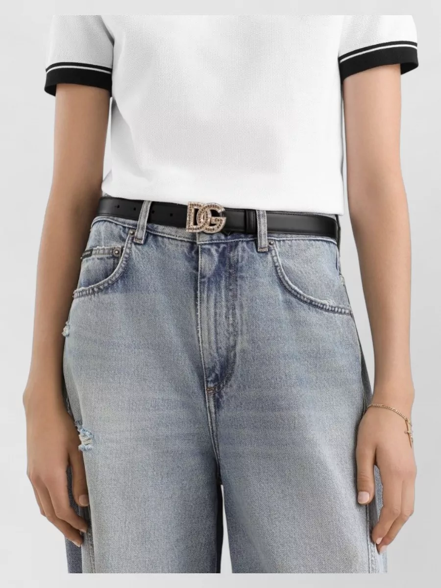 Dolce & Gabbana Adjustable Belt Gold Tone Hardware Loop In Black