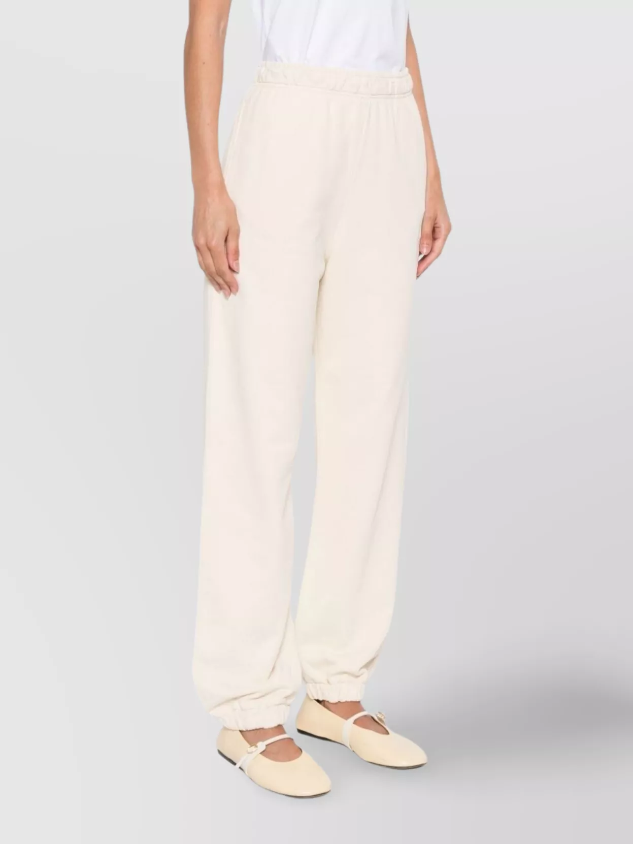 Pinko Straight Trousers With Elastic Waistband And Cuffs In Neutral