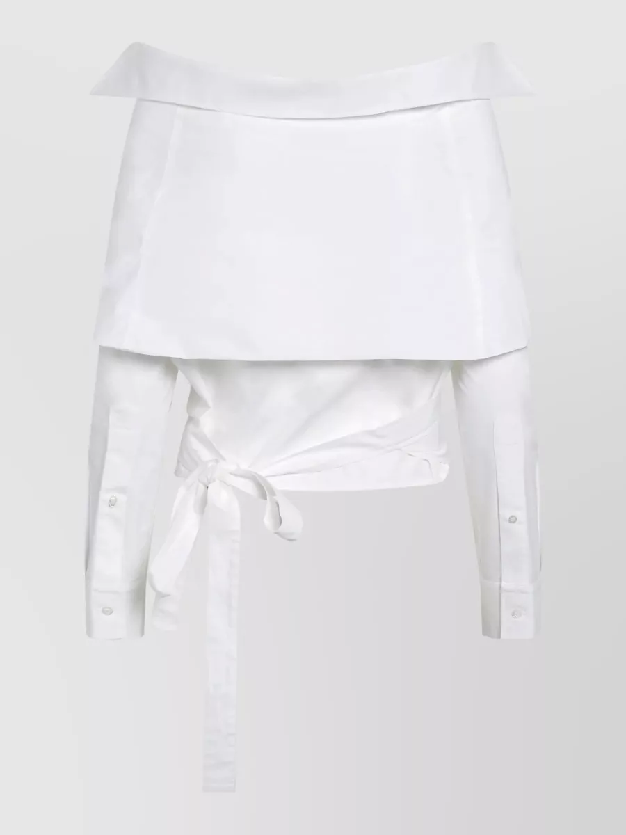 Balenciaga cotton off-the-shoulder wrap cropped blouse