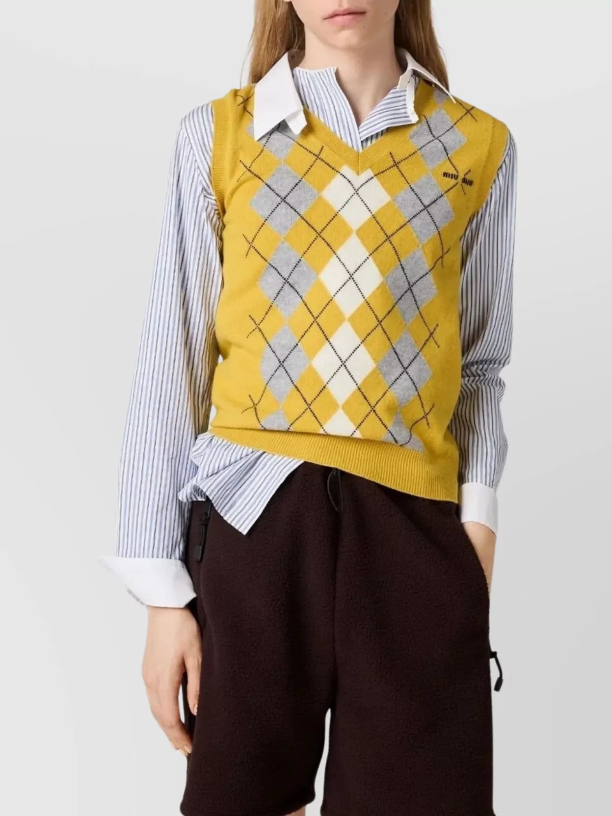 Miu Miu Cashmere Argyle Knitwear Sleeveless V-neck In Multi