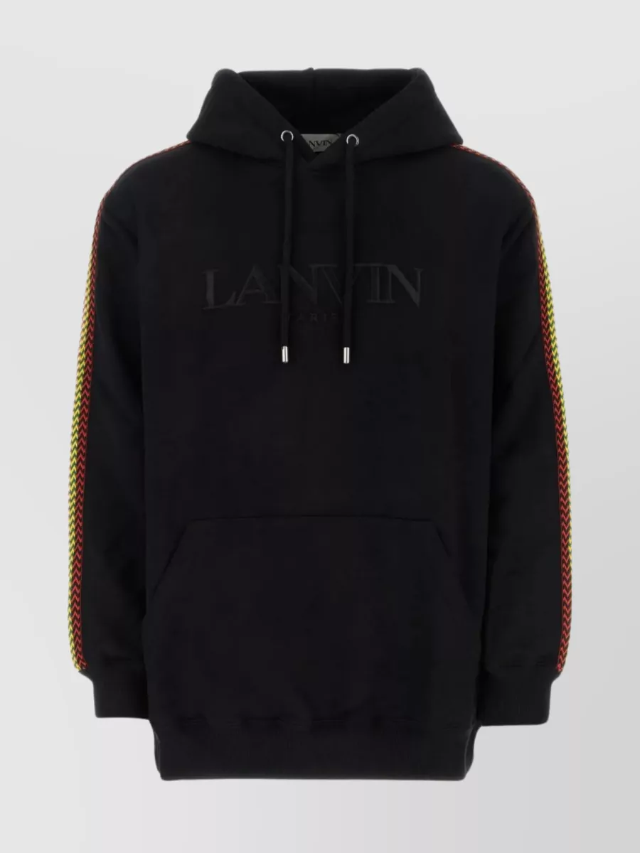 Shop Lanvin Oversize Hooded Cotton Sweatshirt With Ribbon Detail In Black