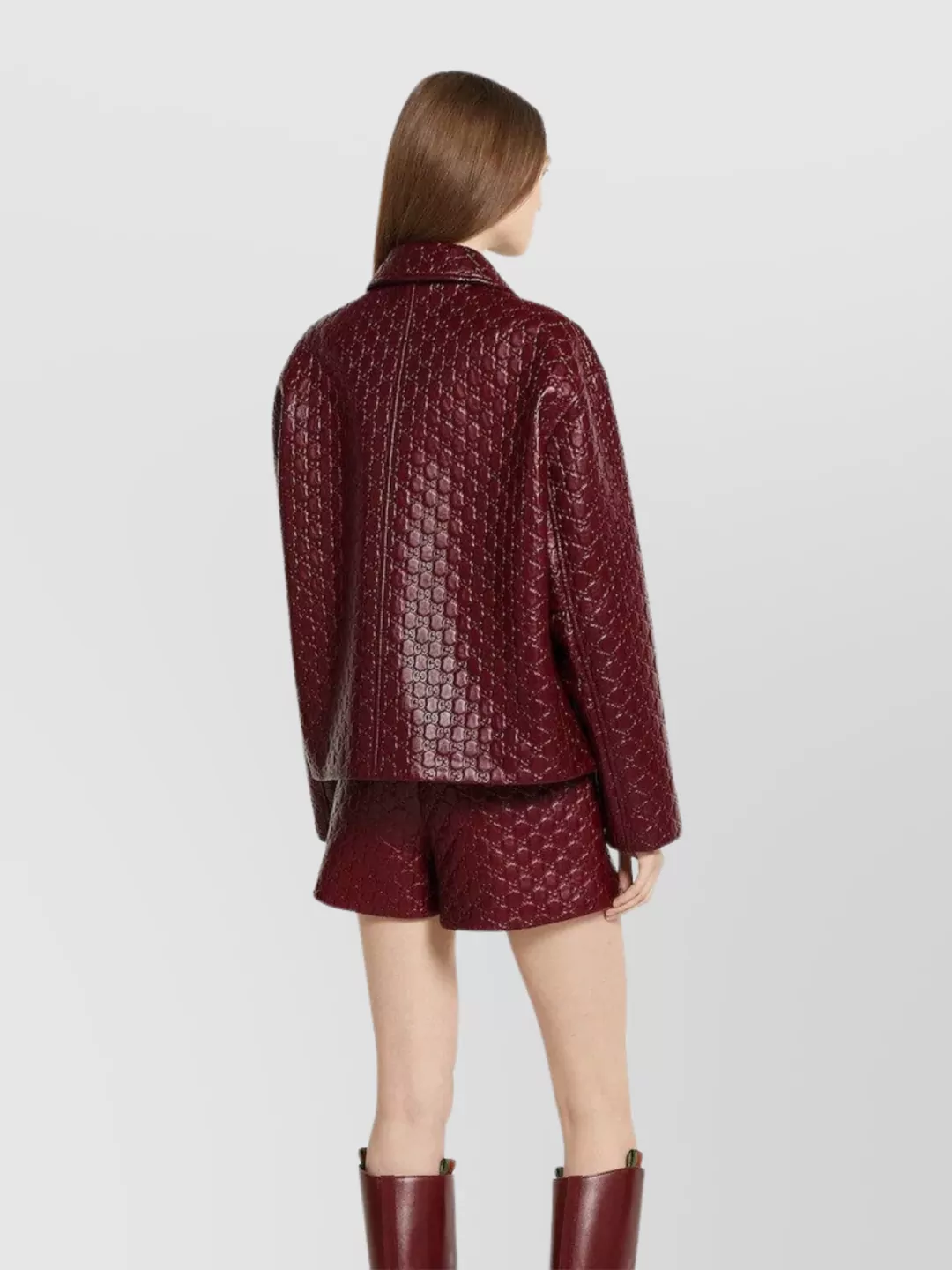 Gucci Oversized Leather Jacket Featuring Embossed Gg