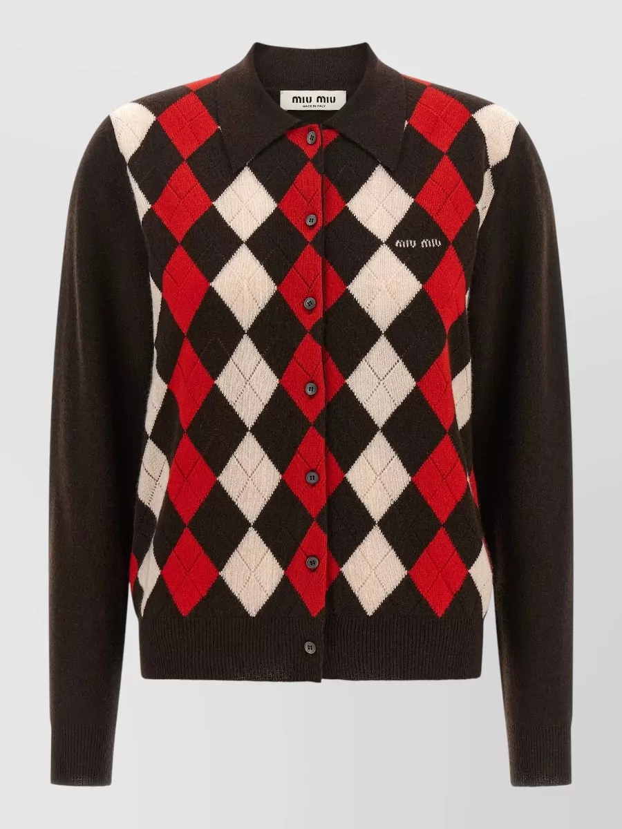 Miu Miu cashmere argyle polo collar cardigan