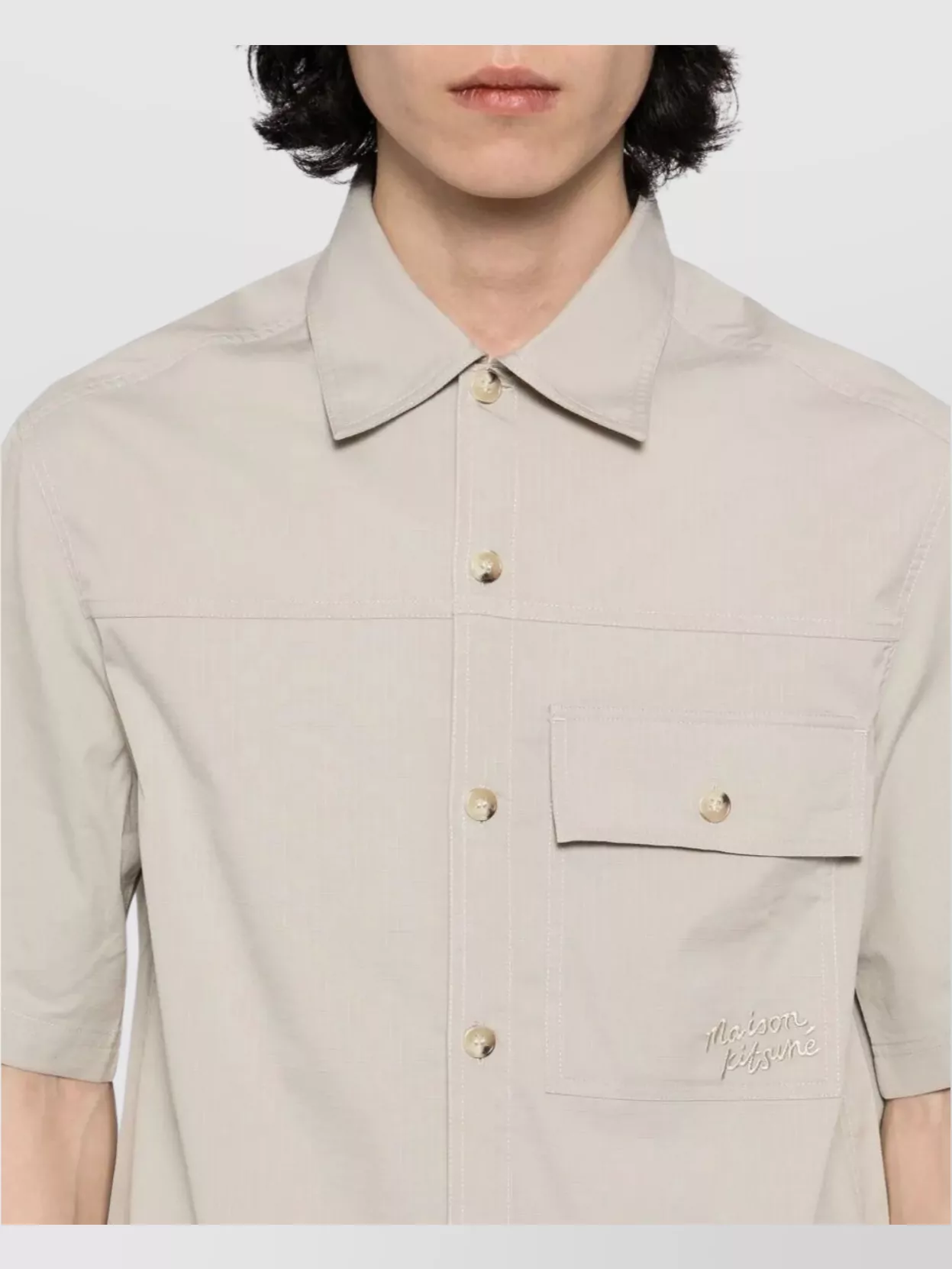 Maison Kitsuné Button-Down Collar Overshirt With Front Pocket