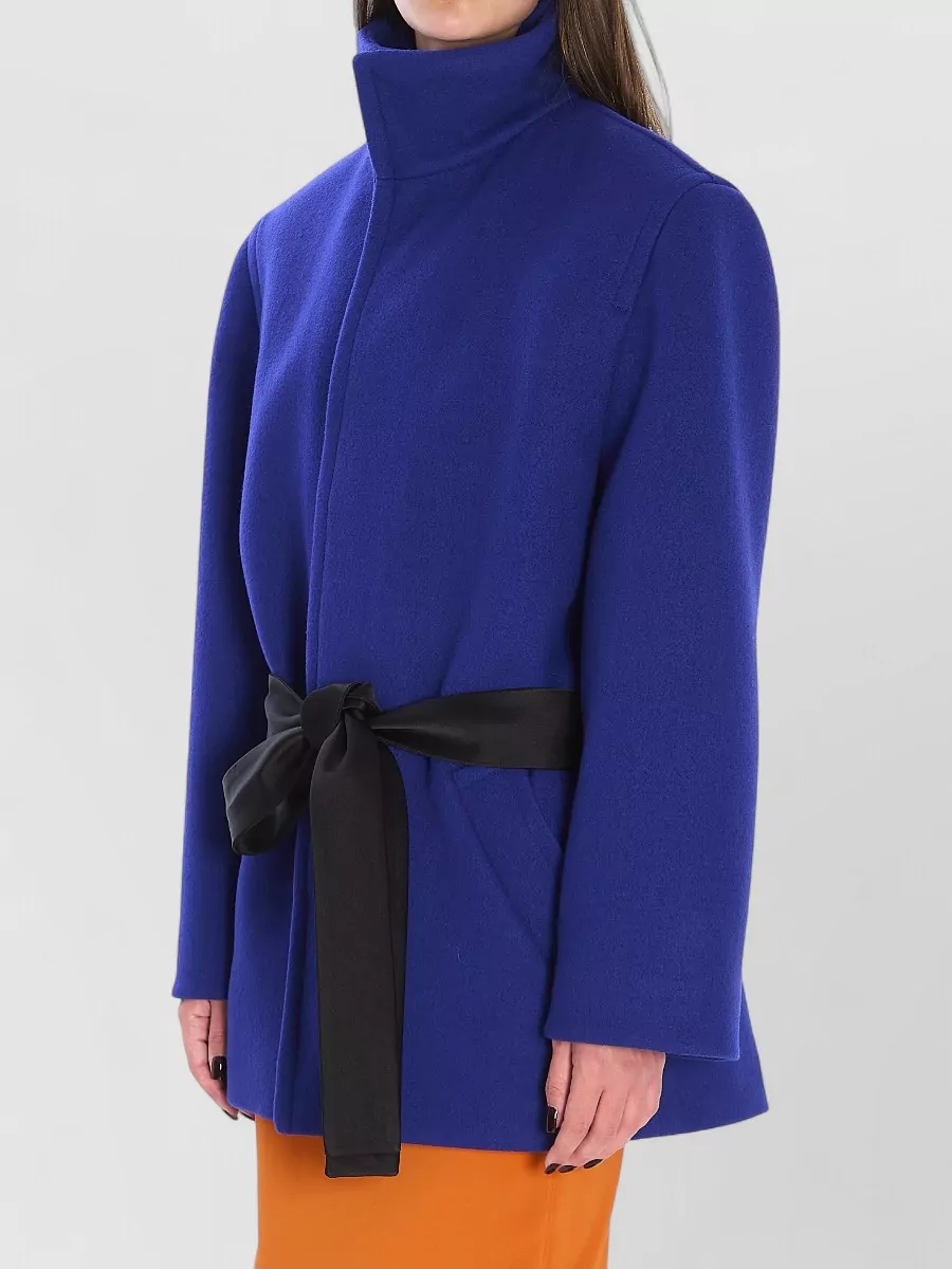 Saint Laurent Boxy Wool Coat Removable Silk Belt