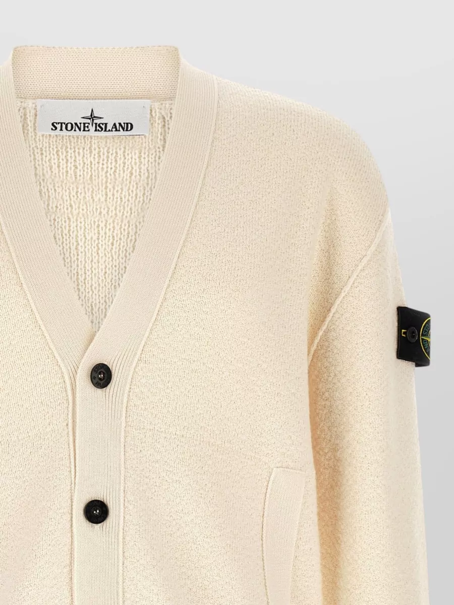 Stone Island Virgin Wool Textured V-Neck Cardigan