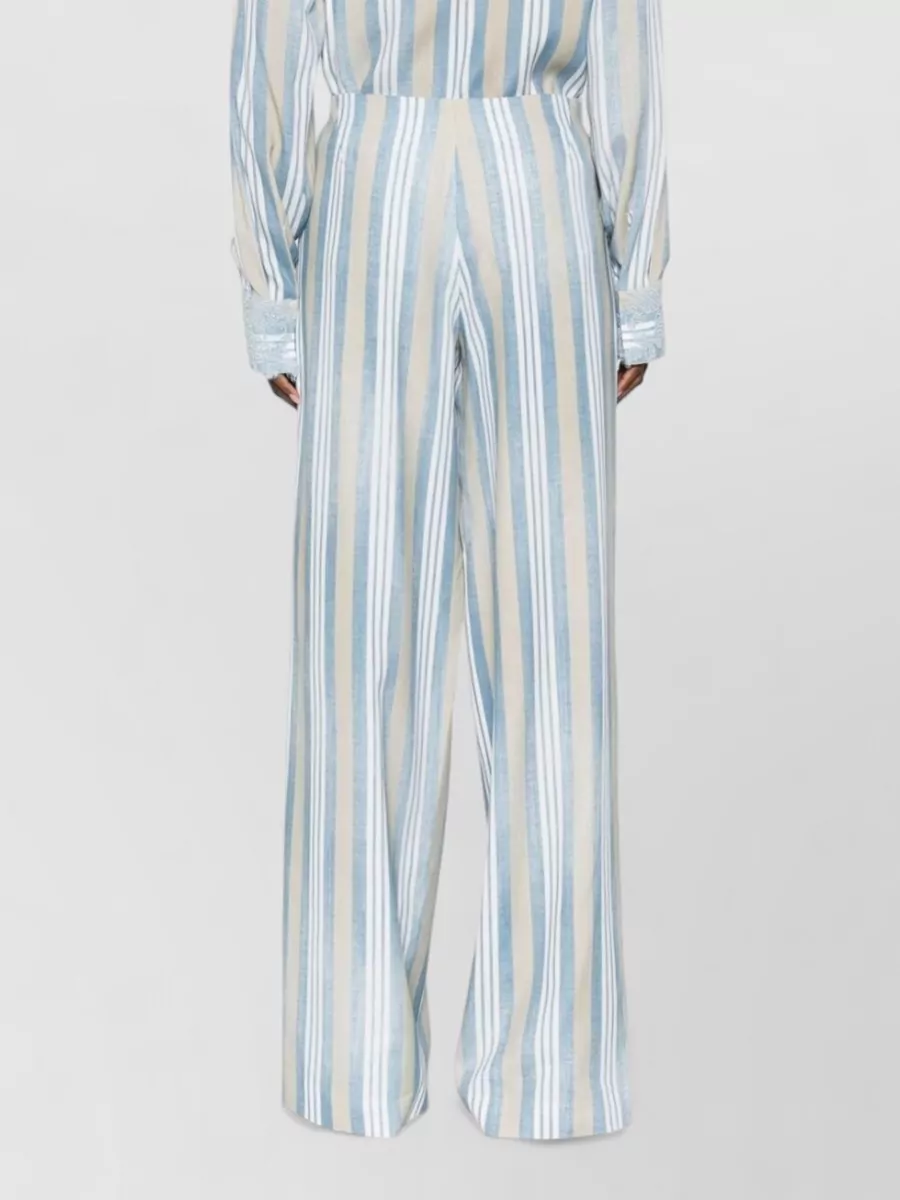 Ermanno Scervino Striped Wide Leg Trousers Featuring Side Pockets