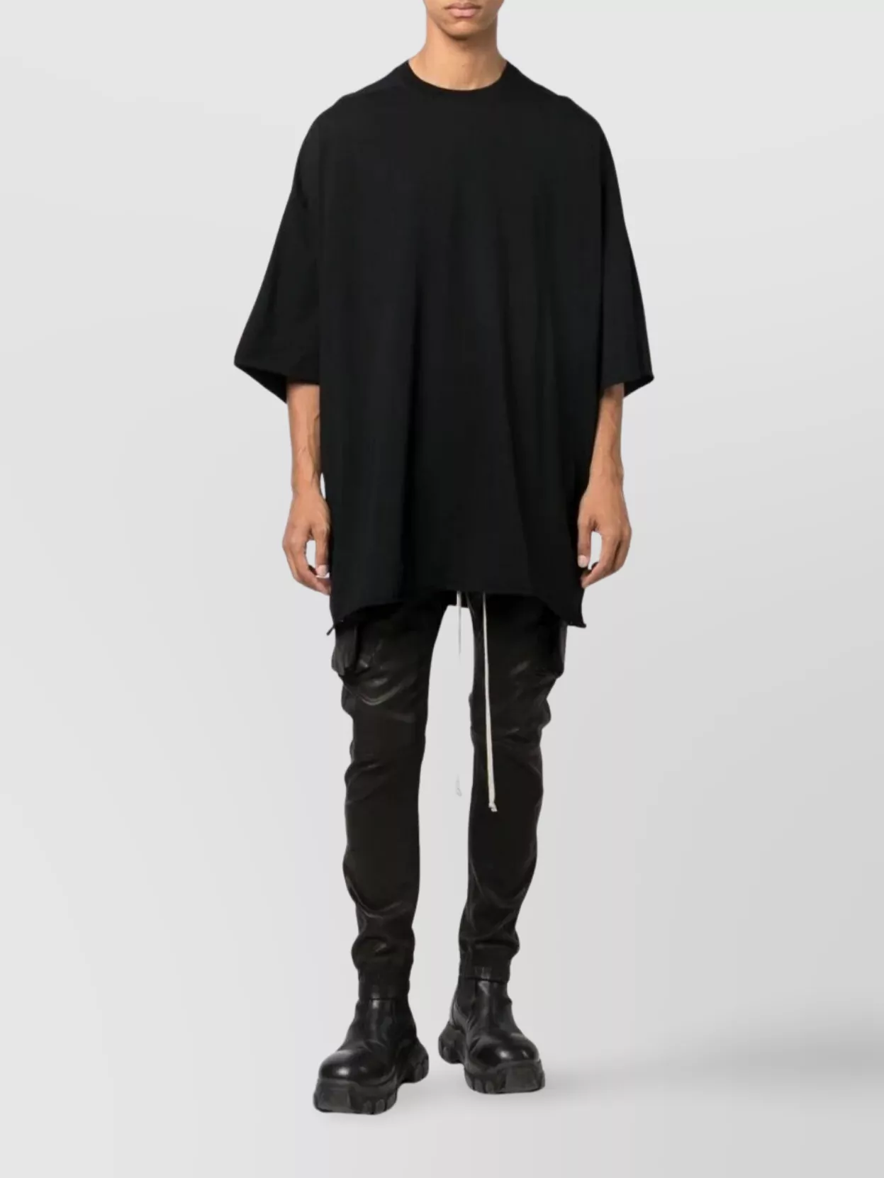 Rick Owens Crewneck Oversized T-shirt Raw-edge Hems In Black