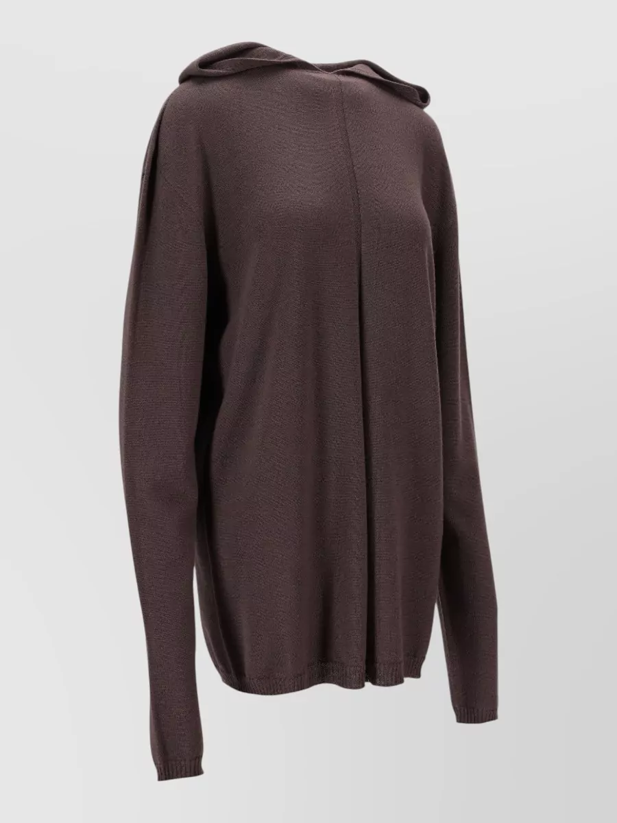 Rick Owens Relaxed Fit Hooded Knit Sweatshirt In Brown