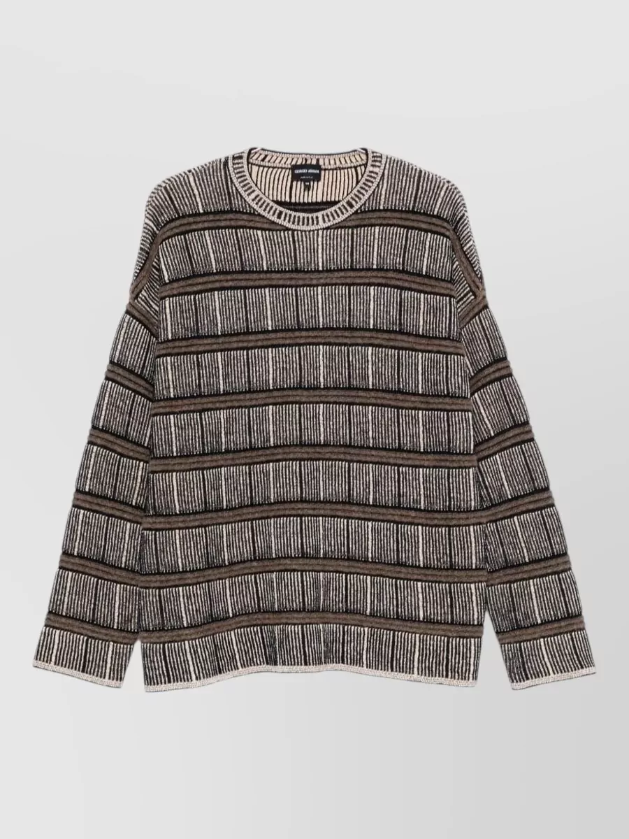 Giorgio Armani silk virgin wool ribbed oversized striped crewneck sweater
