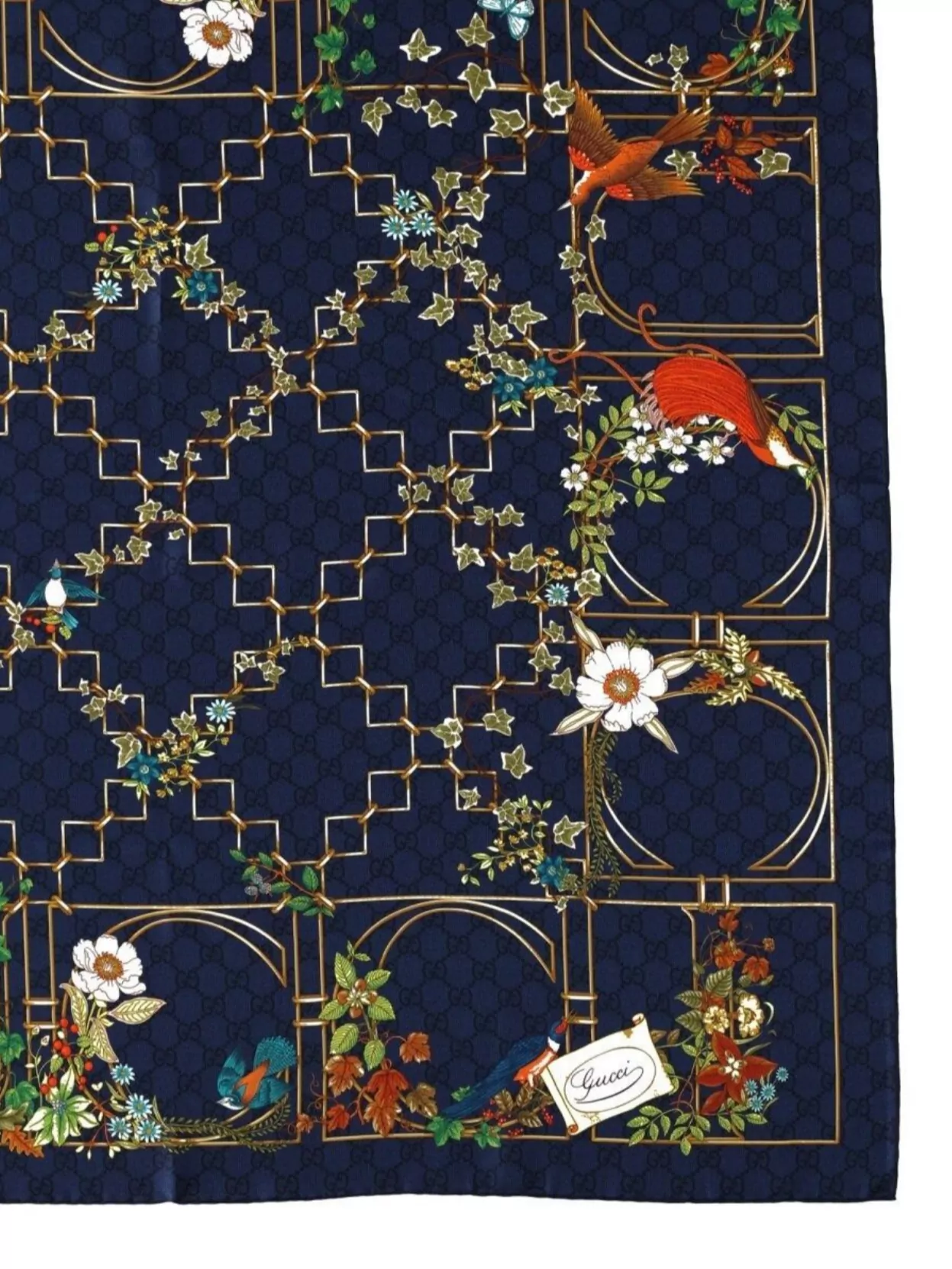 Gucci Multicolor Floral And Geometric Silk Scarf In Blue