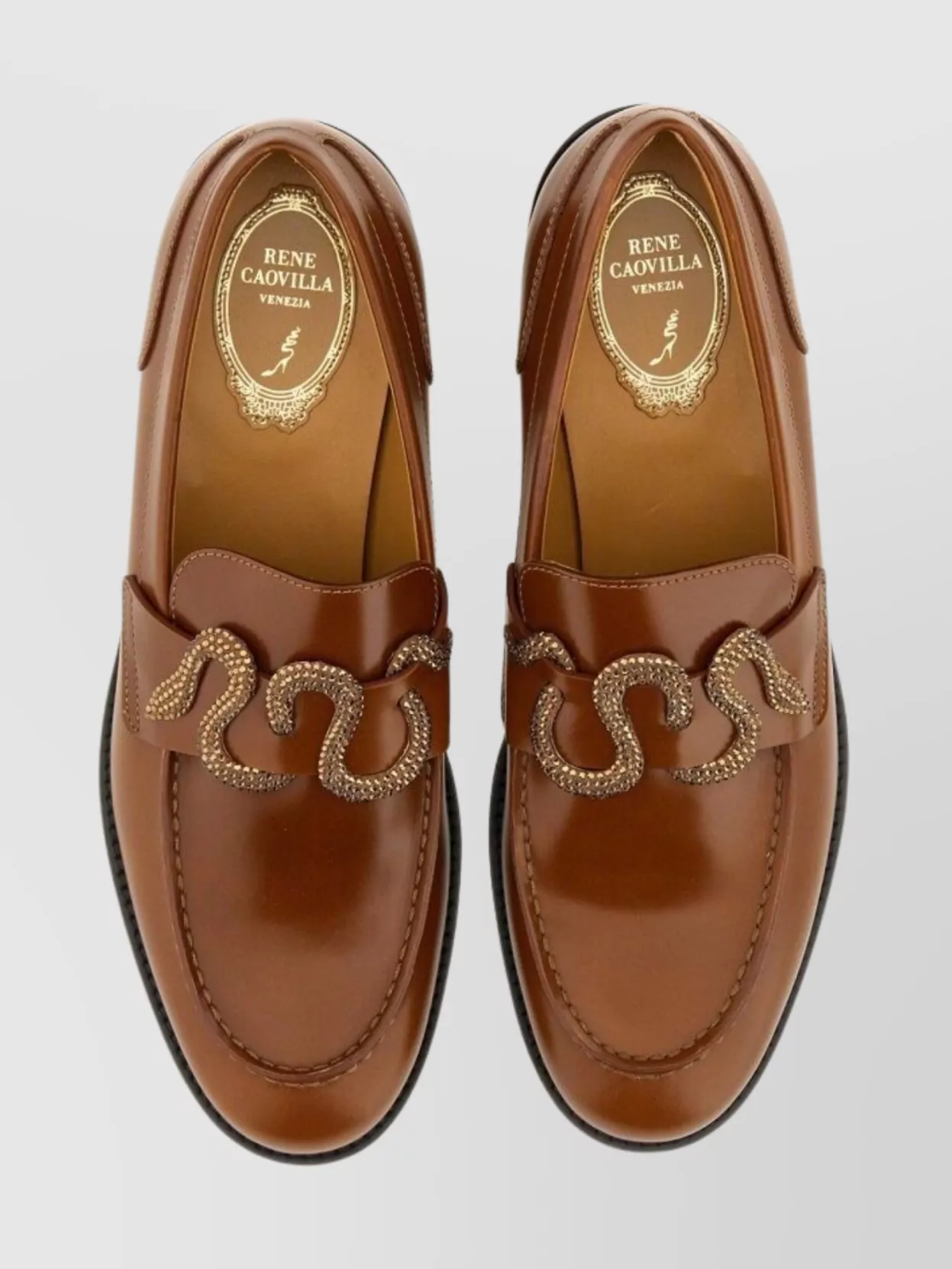 Rene Caovilla Chain Detail Leather Round Toe Loafer