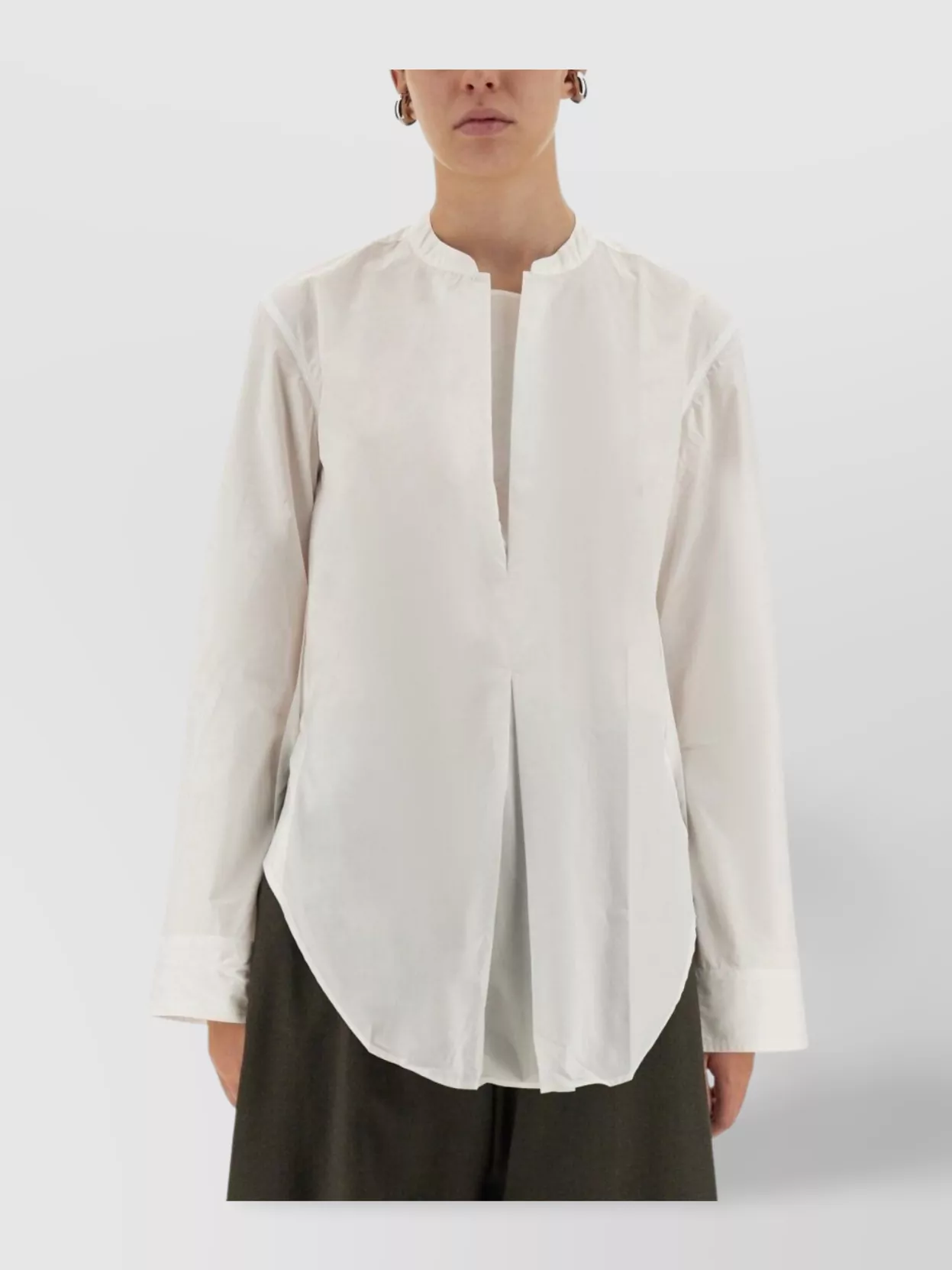 Studio Nicholson Curved Hem Long Sleeves Pleated Back Top In White