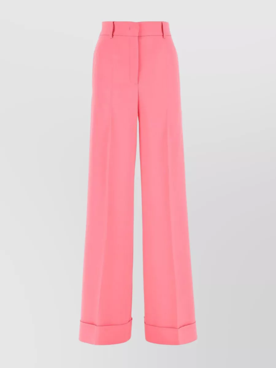 Shop Moschino Folded Hemline Wide-leg Pant In Stretch Viscose In Pink