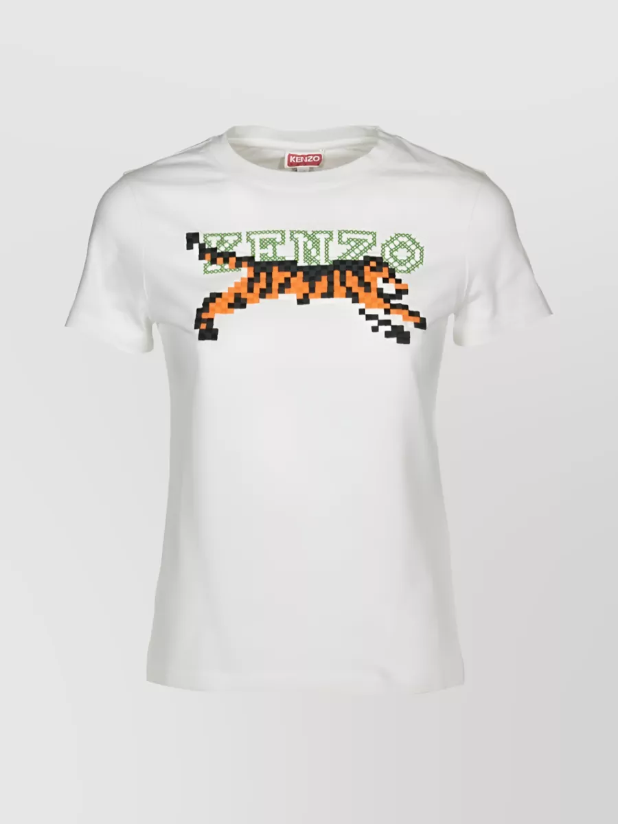 Shop Kenzo Casual Tiger Embroidered T-shirt In White