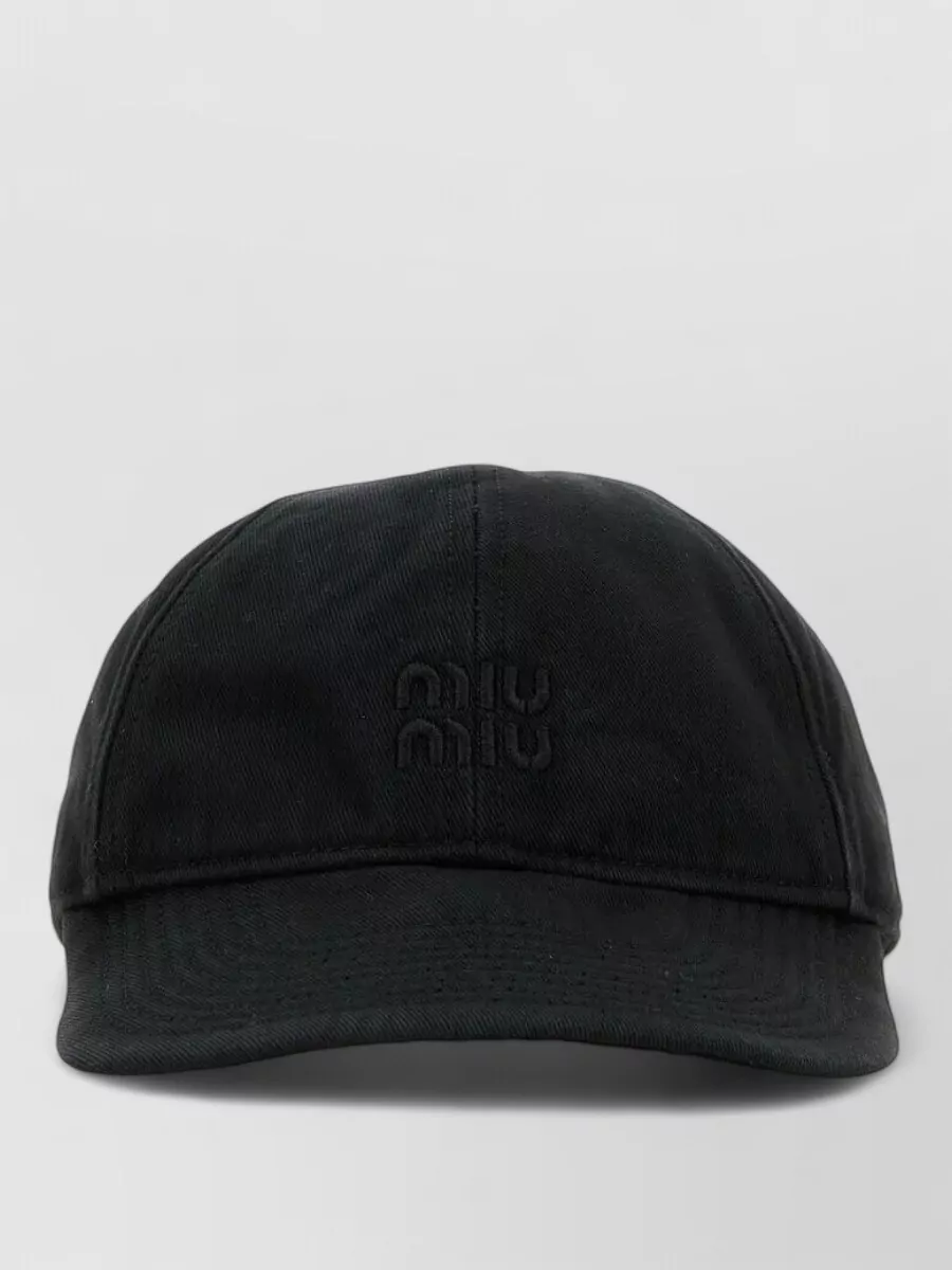 Miu Miu Cotton Baseball Cap In Black
