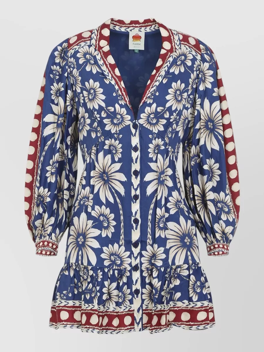 Farm Rio Viscose floral-print long-sleeve mini dress