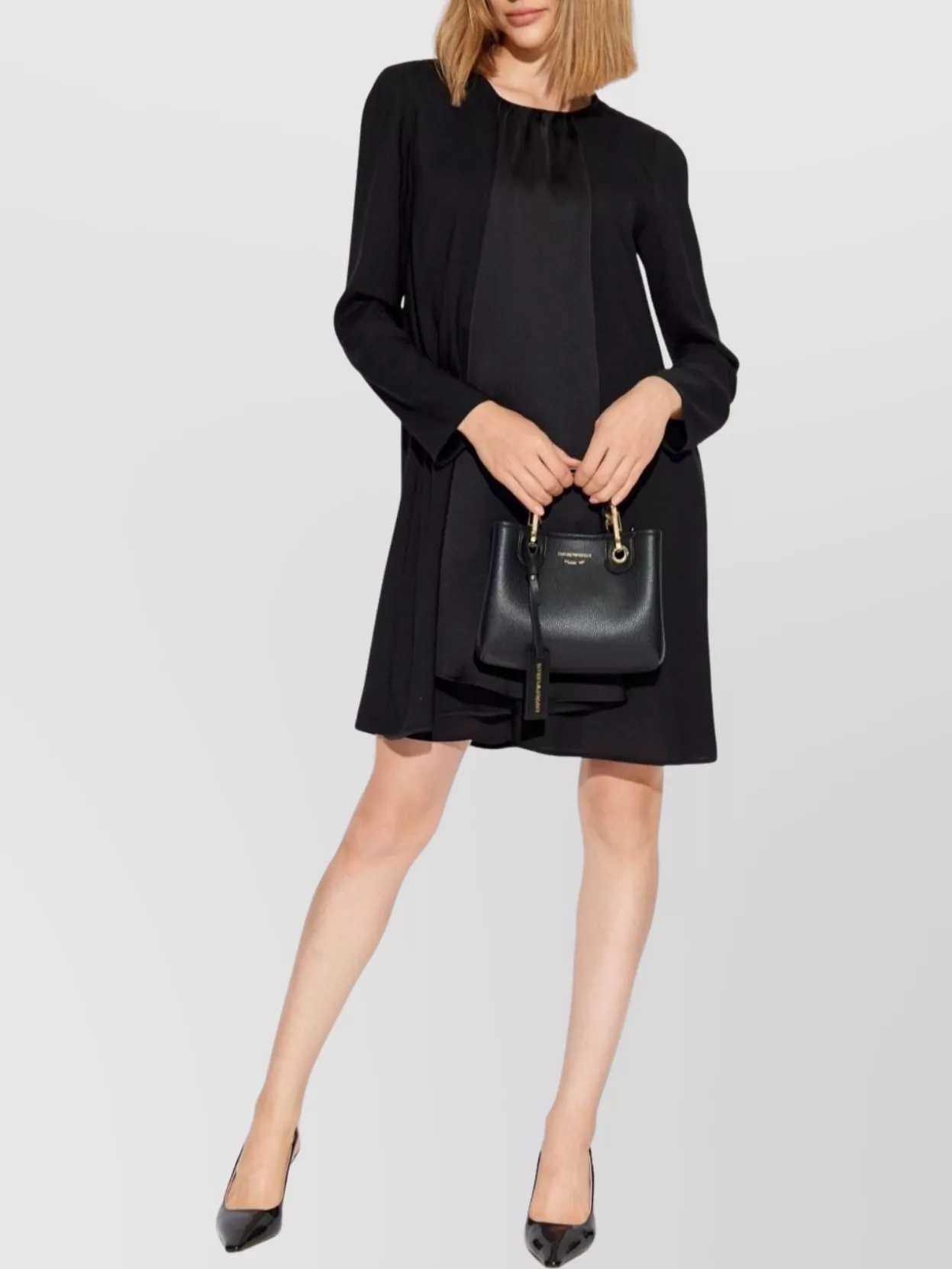 Emporio Armani Pleated Dress With Gathered Layers And Sheer Construction