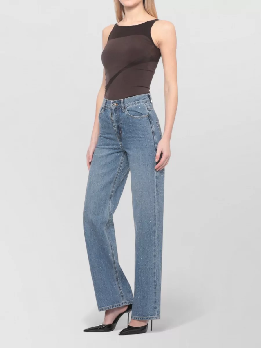 Self-Portrait Wide Leg Rhinestone Pattern Denim Trousers
