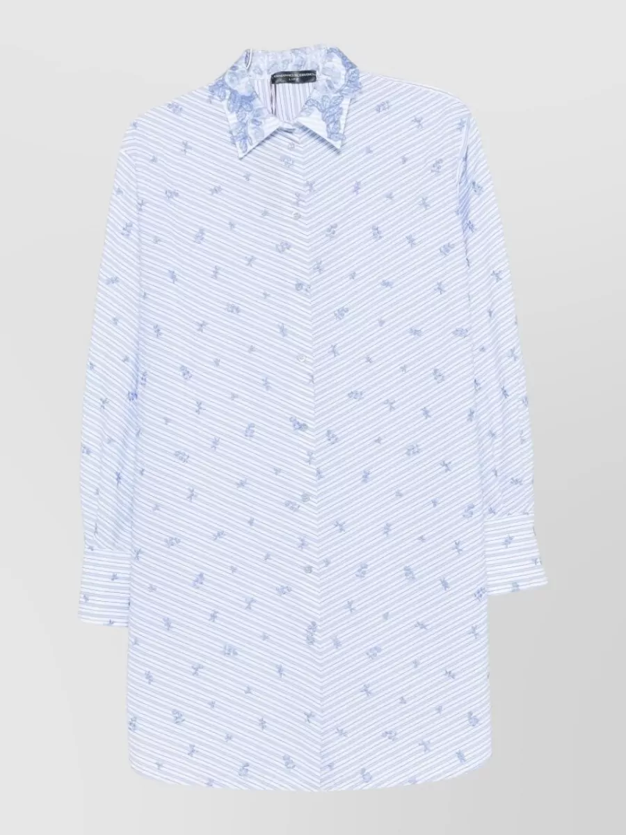 Ermanno Scervino Cotton Oversized Striped Lace Collar Shirt Dress
