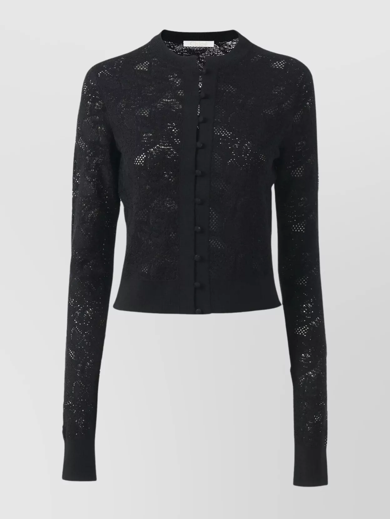 Shop Chloé Floral Jacquard Knit Cardigan With Lace Detailing In Black