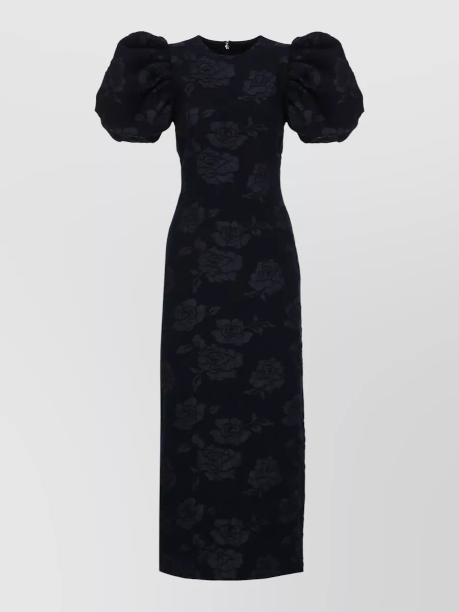 Rotate Jacquard floral puff-sleeve maxi dress