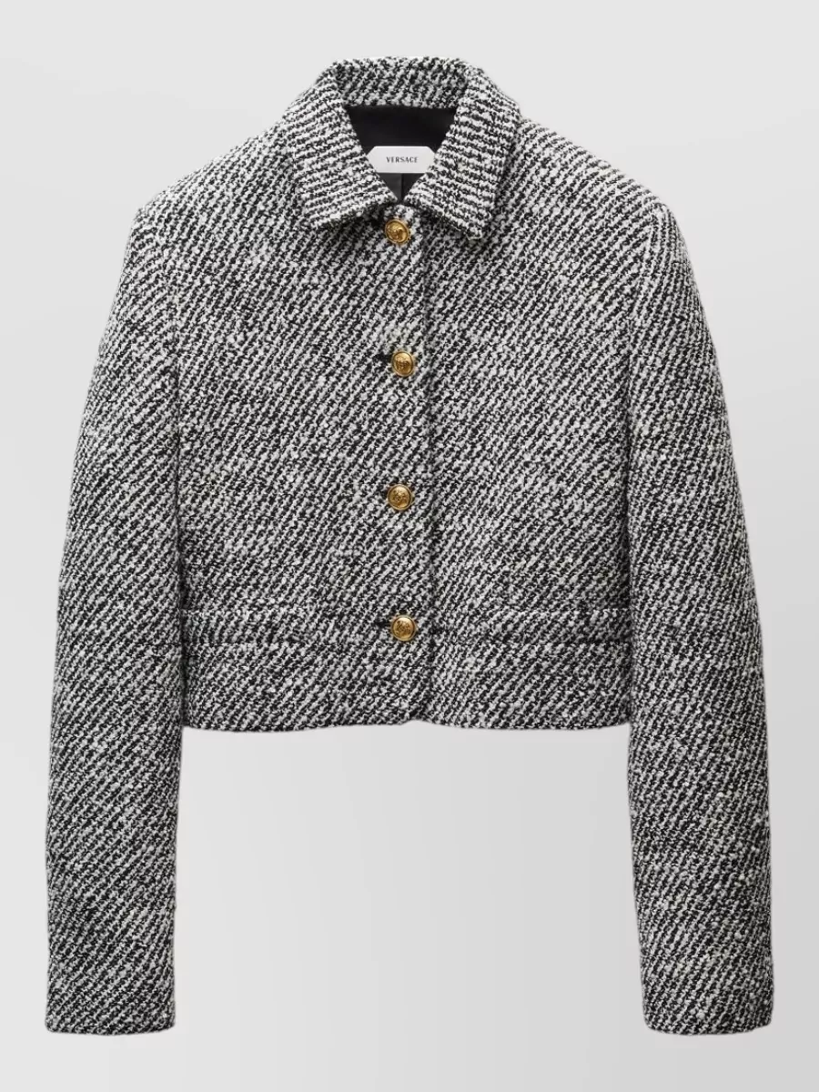 Versace bouclé virgin wool cropped single-breasted coat