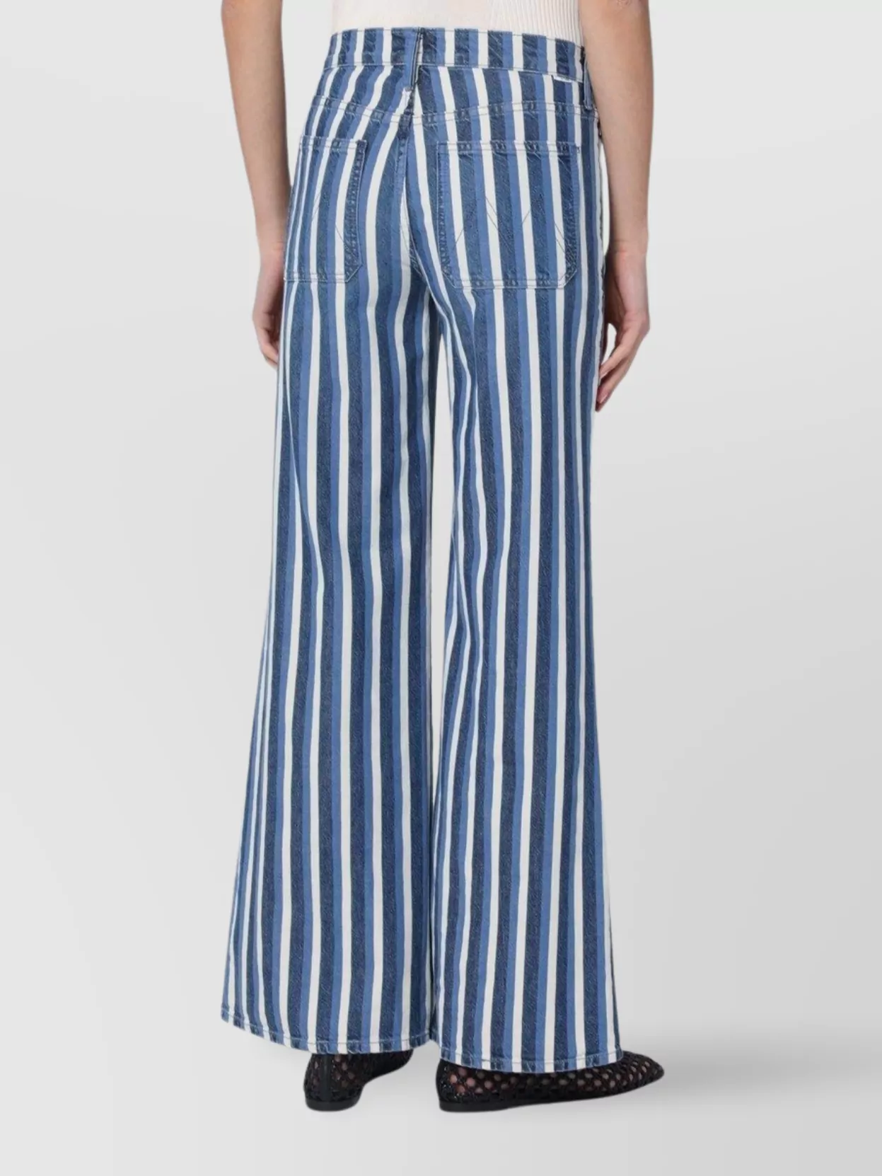 Mother Striped High Waist Wide-leg Trousers In Blue